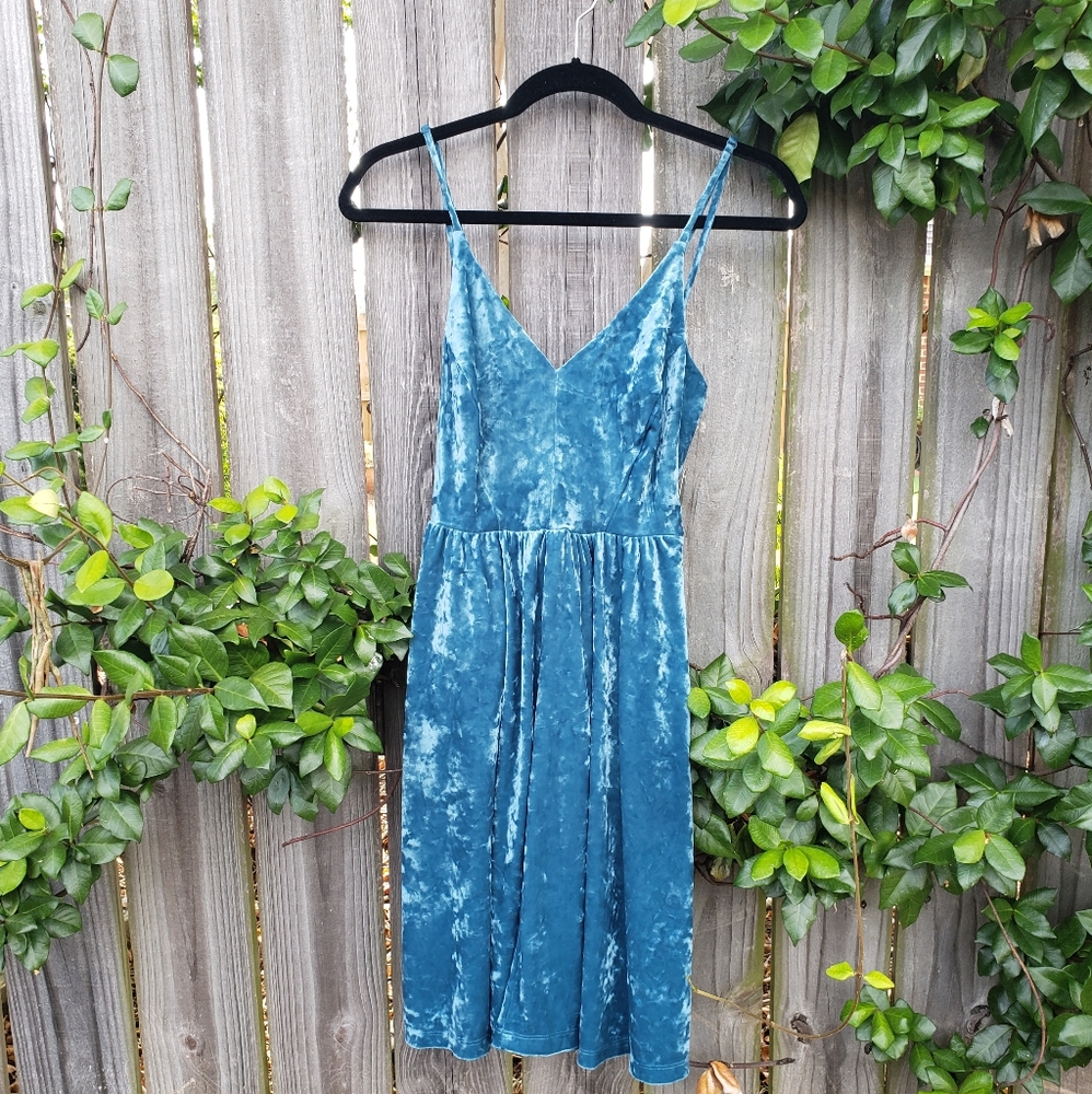 NEW! Teal blue crushed velvet v neck fit and flare